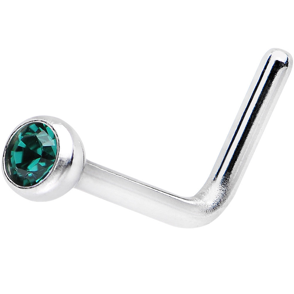 20G Emerald L-Shaped Nose Ring Created with Crystals