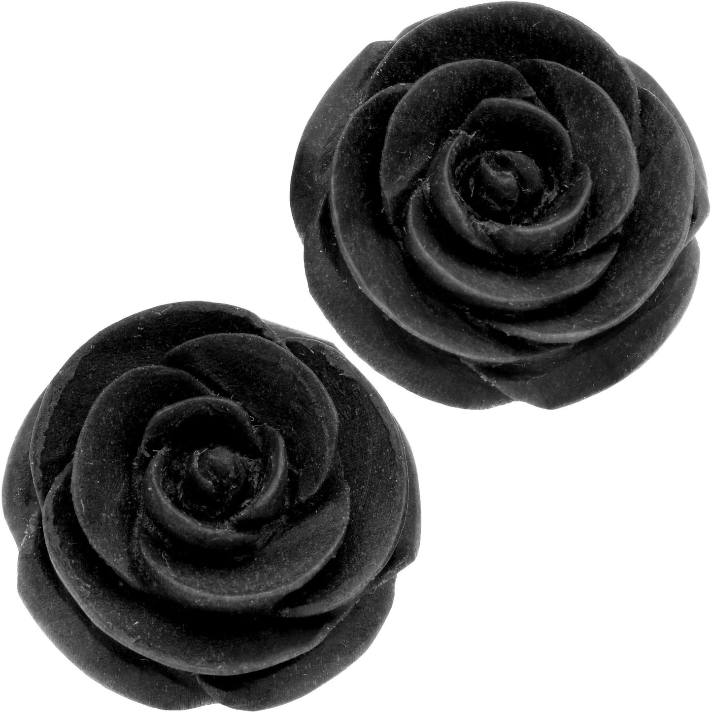 Organic Black Wood Hand Carved Rosebud Stud Earrings