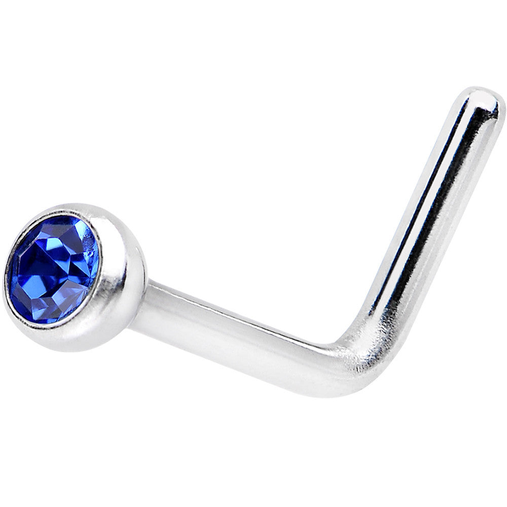 20G Sapphire L-Shaped Nose Ring Created with Crystals