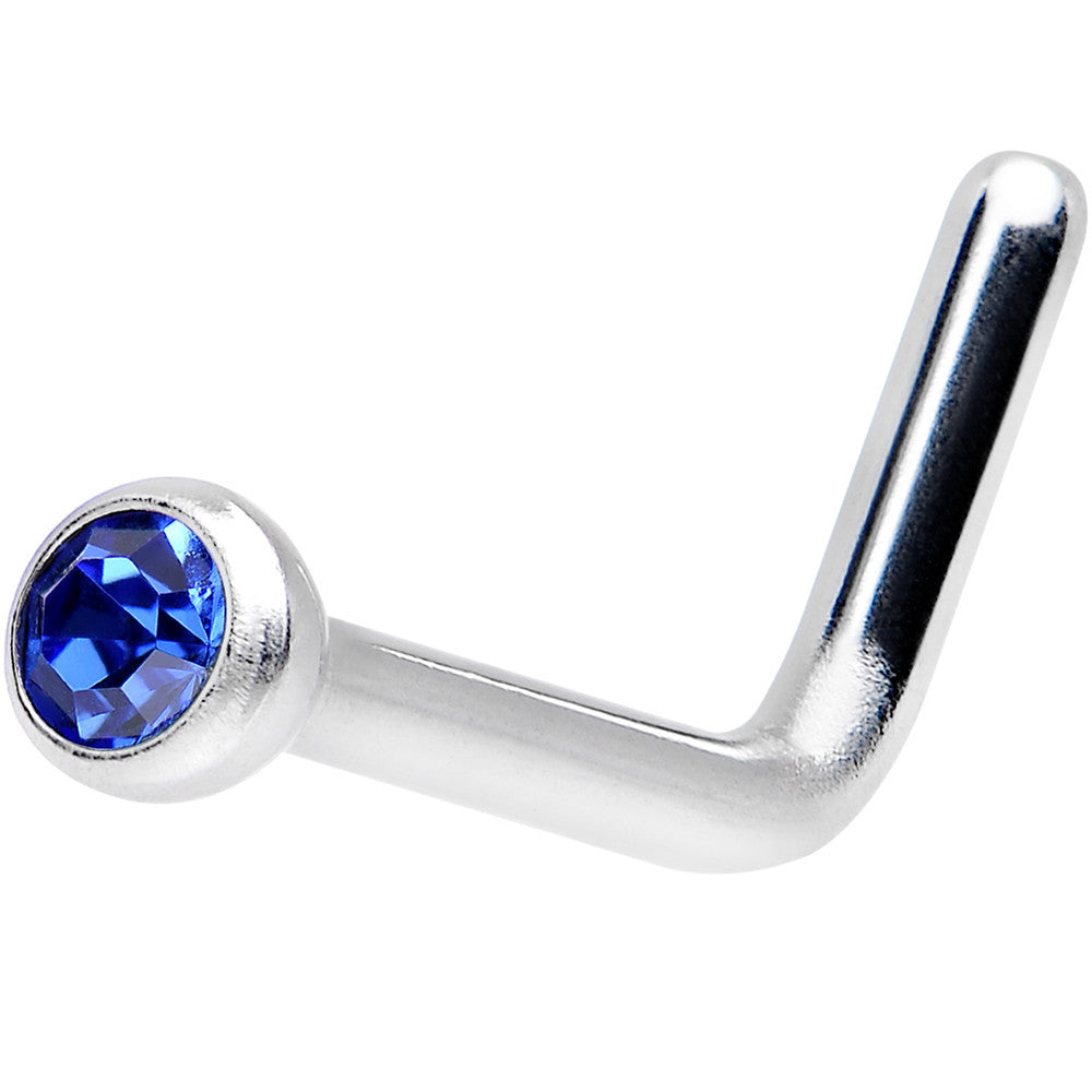 18G Sapphire L-Shaped Nose Ring Created with Crystals