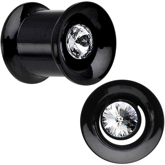 0G Clear CZ Gem Black IP Screw Fit Tunnel Plug Set
