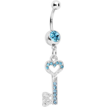 Aqua Gem Key to Unlock Love Dangle Belly Ring