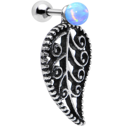 16G Blue Synthetic Opal Steel Leaf Cartilage Dangle Earring