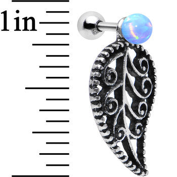 16G Blue Synthetic Opal Steel Leaf Cartilage Dangle Earring