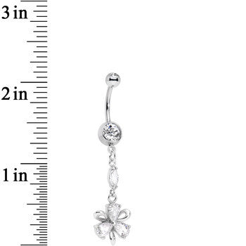 Clear Cubic Zirconnia Flower Ribbon Dangle Belly Ring