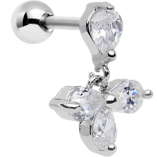 16G 1/4 Clear Cubic Zirconia Dangle Tragus Cartilage Earring
