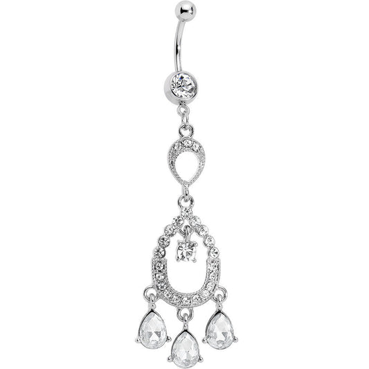 Clear Cubic Zirconia Infinity Hoop Chandelier Belly Ring