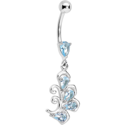 Aqua Cubic Zirconia Palm Leaf Dangle Belly Ring