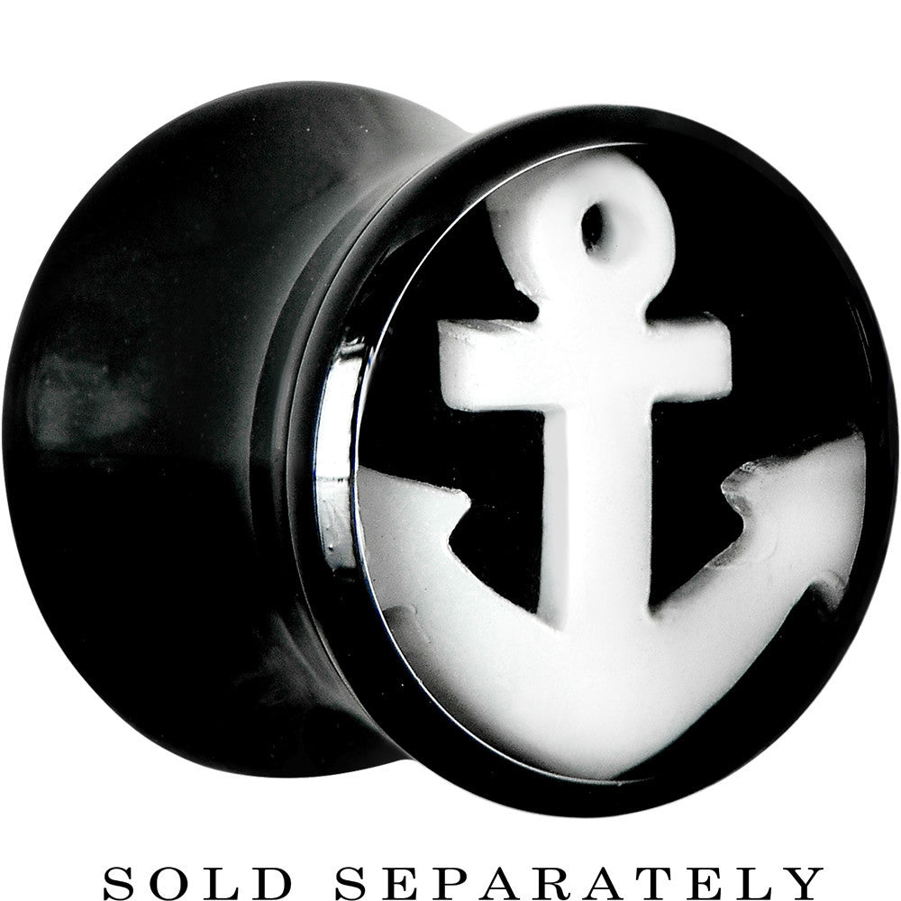 00G Black Acrylic Drop the White Anchor Saddle Plug