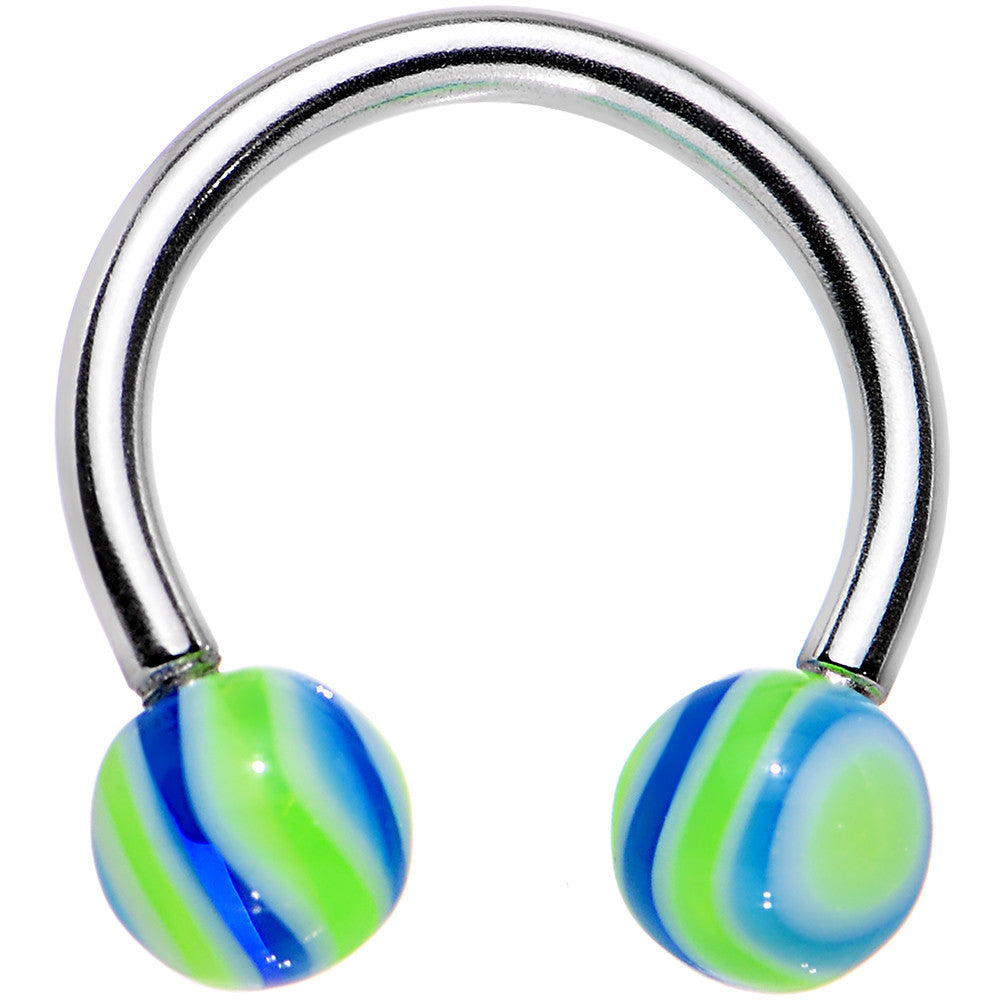 14G 7/16 Blue Lime Green HYPNOTIC Horsehoe Circular Barbell