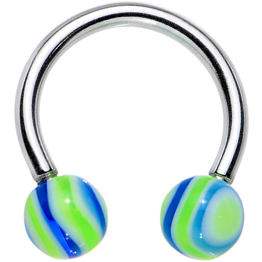 14G 7/16 Blue Lime Green HYPNOTIC Horsehoe Circular Barbell