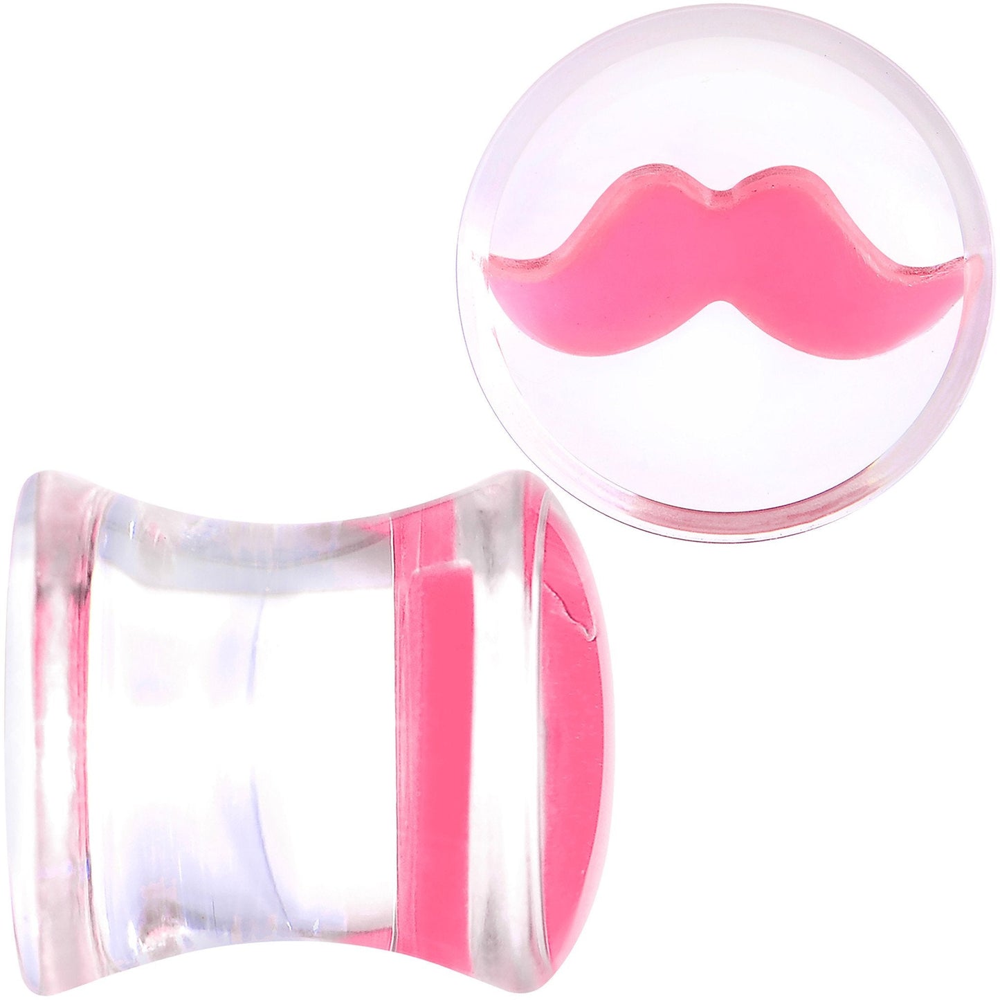 Clear Acrylic Pink Mustache Double Flare Saddle Plug Set 2G to 20mm