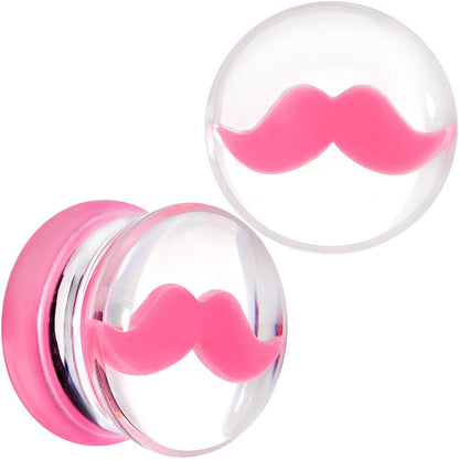 Clear Acrylic Pink Mustache Double Flare Saddle Plug Set 2G to 20mm