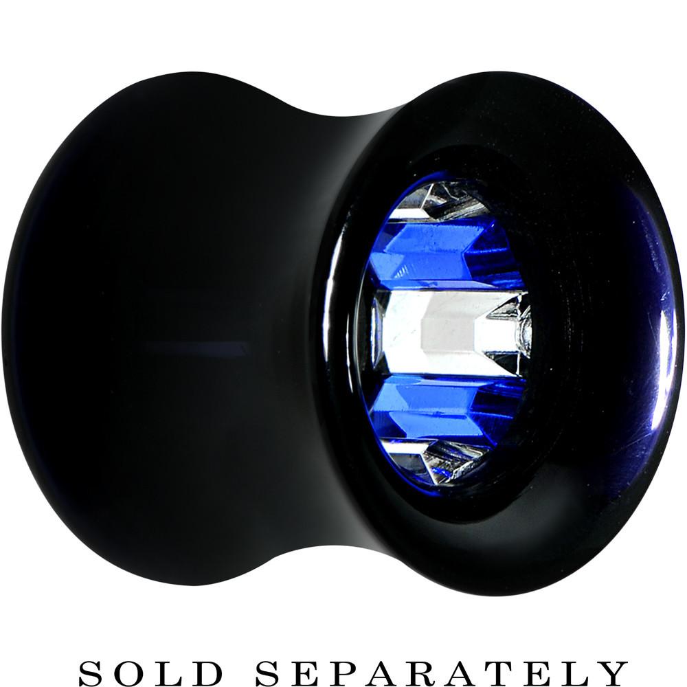 Black Acrylic Blue and Clear Gem Inlay Saddle Tunnel Plug 0G to 1 Inch