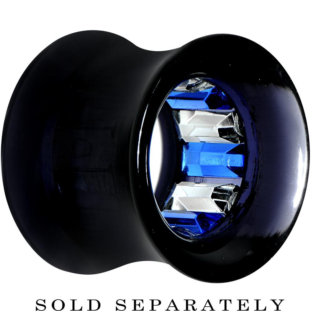 Black Acrylic Blue and Clear Gem Inlay Saddle Tunnel Plug 0G to 1 Inch