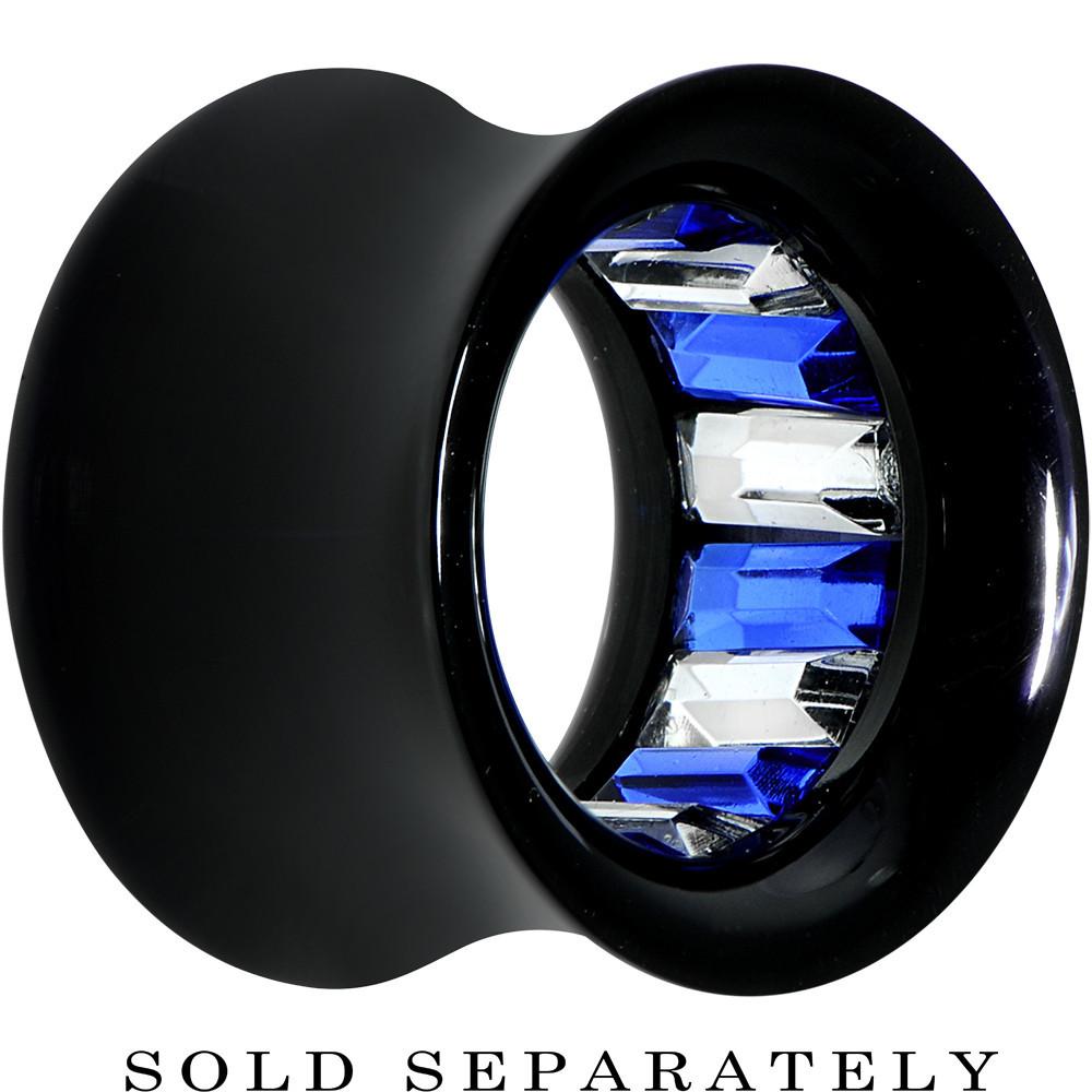Black Acrylic Blue and Clear Gem Inlay Saddle Tunnel Plug 0G to 1 Inch