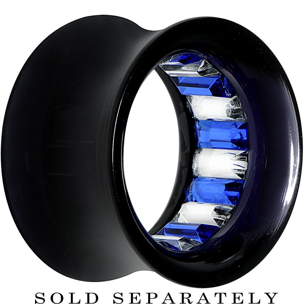 Black Acrylic Blue and Clear Gem Inlay Saddle Tunnel Plug 0G to 1 Inch