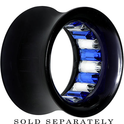 Black Acrylic Blue and Clear Gem Inlay Saddle Tunnel Plug 0G to 1 Inch