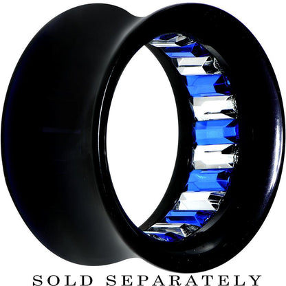 Black Acrylic Blue and Clear Gem Inlay Saddle Tunnel Plug 0G to 1 Inch