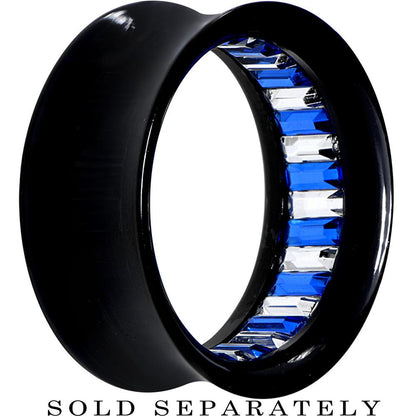 Black Acrylic Blue and Clear Gem Inlay Saddle Tunnel Plug 0G to 1 Inch