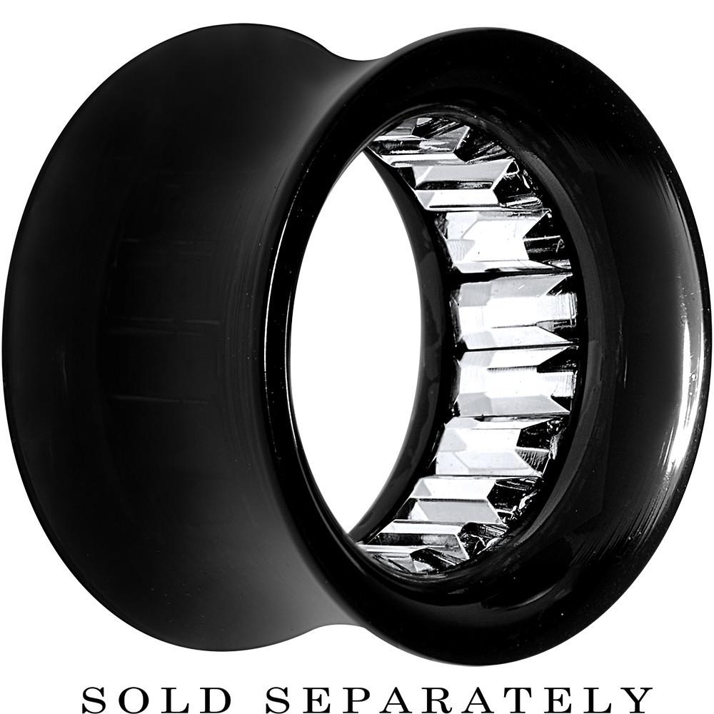 Black Acrylic Clear Gem Inlay Saddle Tunnel Plug 0G to 1 Inch