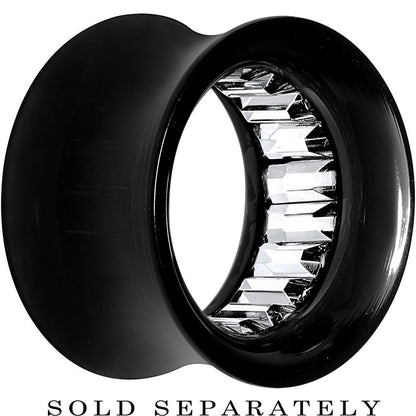 Black Acrylic Clear Gem Inlay Saddle Tunnel Plug 0G to 1 Inch