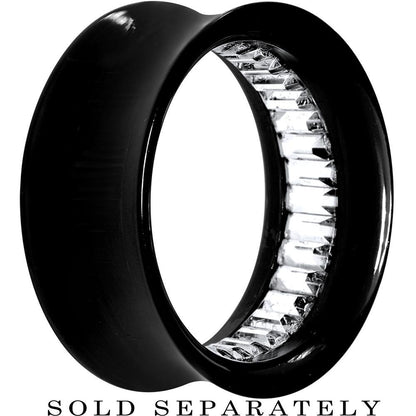 Black Acrylic Clear Gem Inlay Saddle Tunnel Plug 0G to 1 Inch