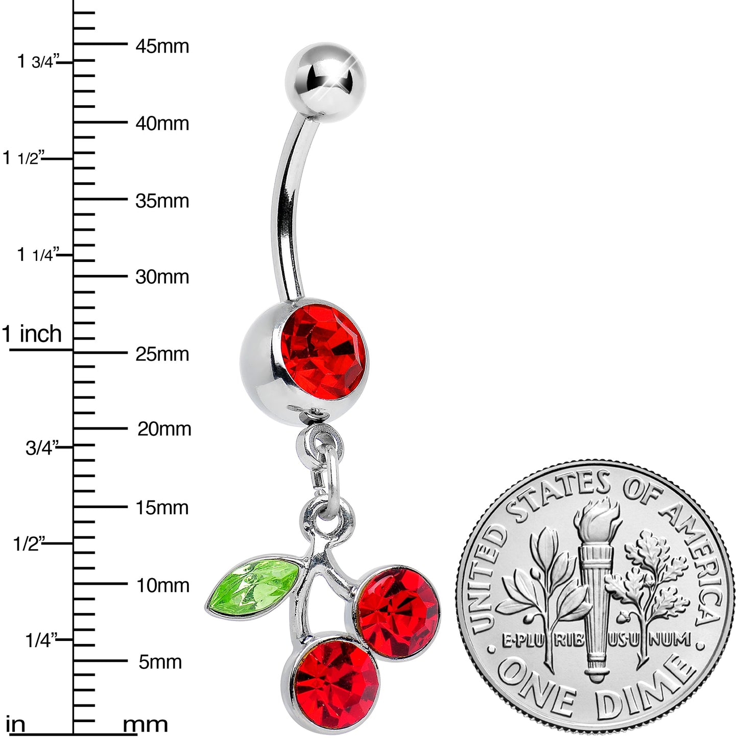 Ruby Red DANGLING CHERRY Belly Ring