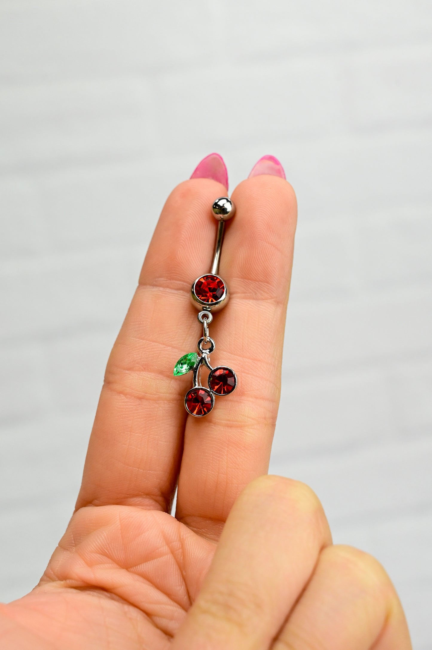 Ruby Red DANGLING CHERRY Belly Ring