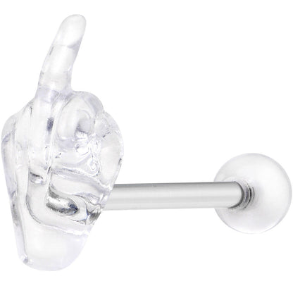 14G 5/8 Clear Acrylic Flip the Middle Finger Barbell Tongue Ring