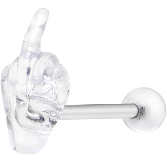 14G 5/8 Clear Acrylic Flip the Middle Finger Barbell Tongue Ring