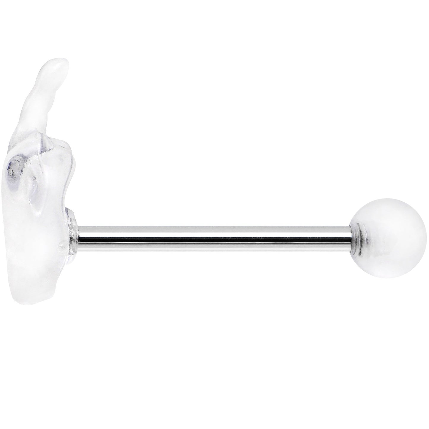 14G 5/8 Clear Acrylic Flip the Middle Finger Barbell Tongue Ring
