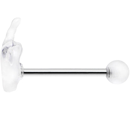 14G 5/8 Clear Acrylic Flip the Middle Finger Barbell Tongue Ring