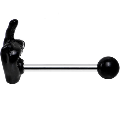 14G 5/8 Black Acrylic Flip the Middle Finger Barbell Tongue Ring