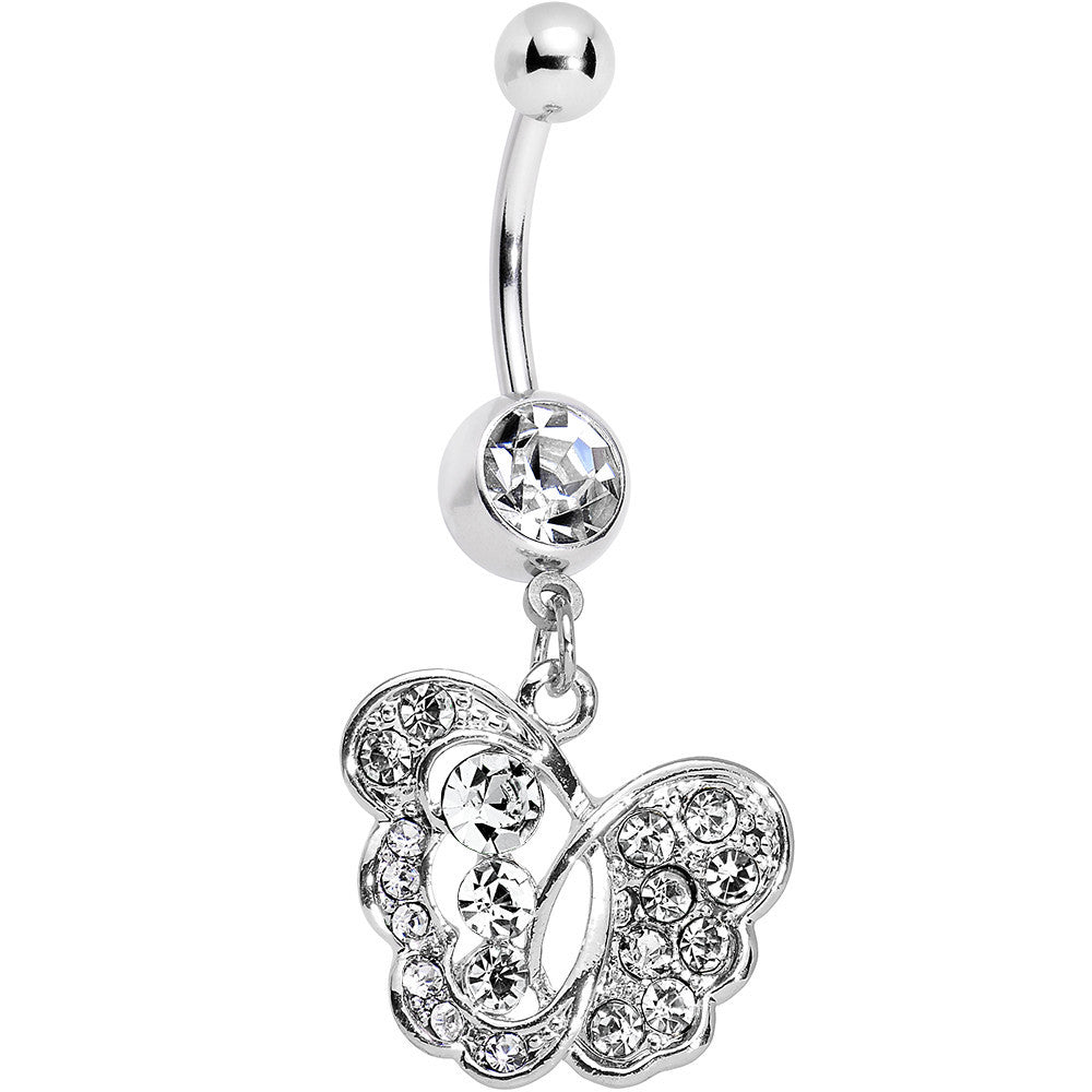 Clear Gem Fancy Butterfly Dangle Belly Ring