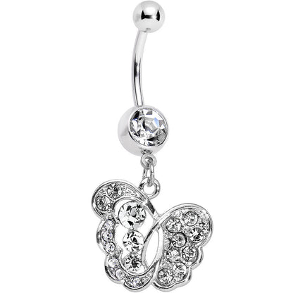 Clear Gem Fancy Butterfly Dangle Belly Ring