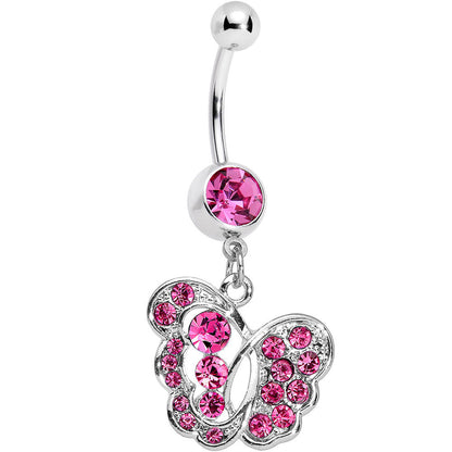 Pink Gem Fancy Butterfly Dangle Belly Ring