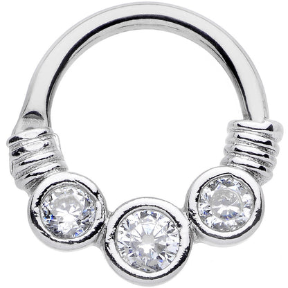 14G Stainless Steel Triple Round Clear Bezel Gem Septum Clicker