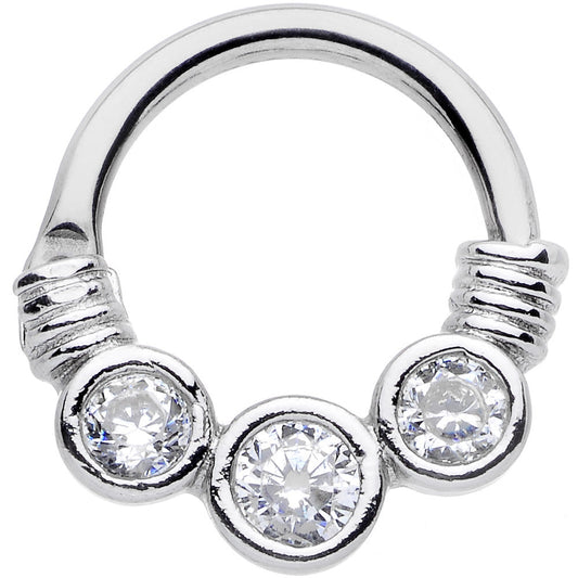 14G Stainless Steel Triple Round Clear Bezel Gem Septum Clicker