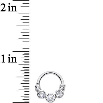 14G Stainless Steel Triple Round Clear Bezel Gem Septum Clicker