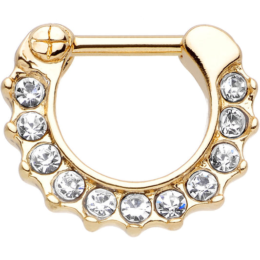 16G Gold Plated Golden Royal Parade Clear Gem Septum Clicker