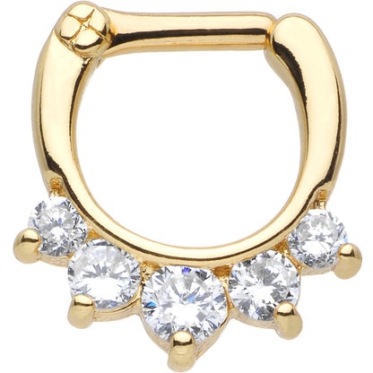 14G Gold Plated Golden Penta Clear Gem Septum Clicker