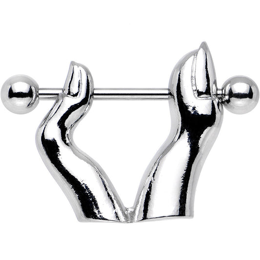14G 7/8 Stainless Steel Pinching Fingers Dangle Nipple Ring