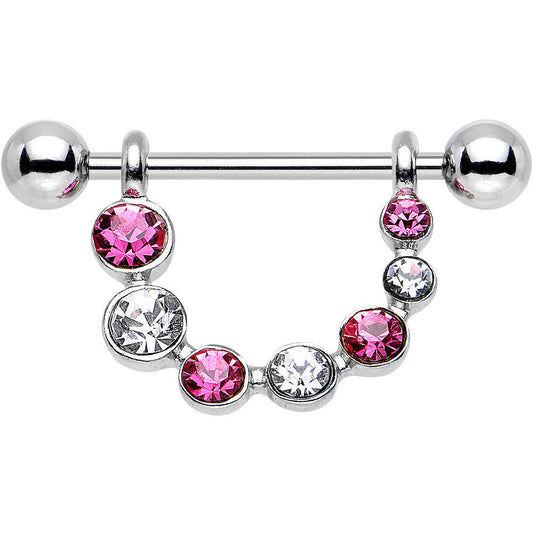 14G 3/4 Pink and Clear Gem Row of Glamour Dangle Nipple Ring
