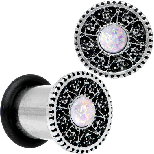0G Stainless Steel Sky Wheel White Synthetic Opal Plug Set