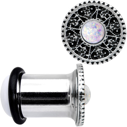 0G Stainless Steel Sky Wheel White Synthetic Opal Plug Set