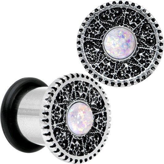 00G Stainless Steel Sky Wheel White Synthetic Opal Plug Set