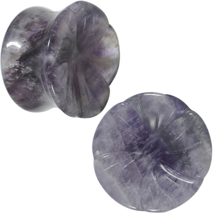 5/8 Natural Amethyst Stone Carved Flower Saddle Plug Set
