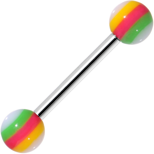 14G Stainless Steel Green Pink Yellow Ball Barbell Tongue Ring