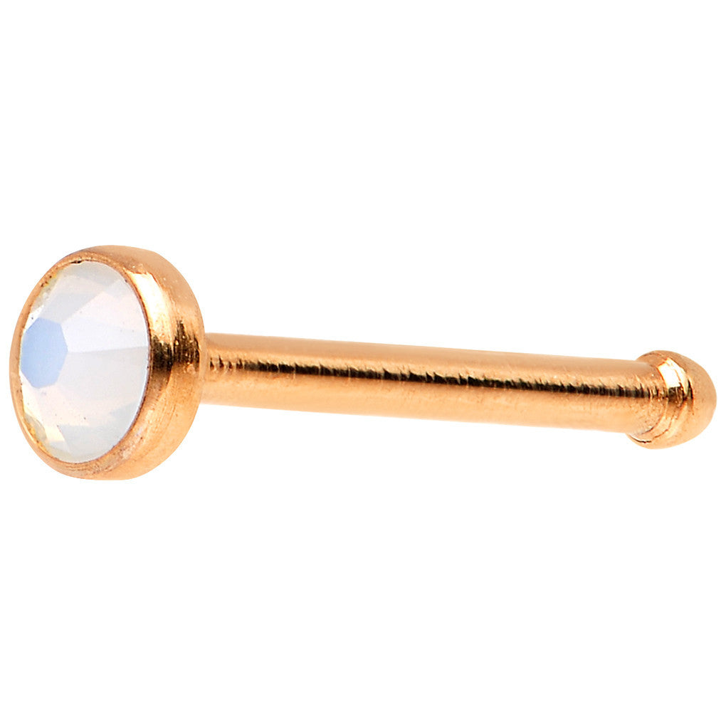 Rose Gold IP 2mm White Imitation Opalite Stone Nose Bone